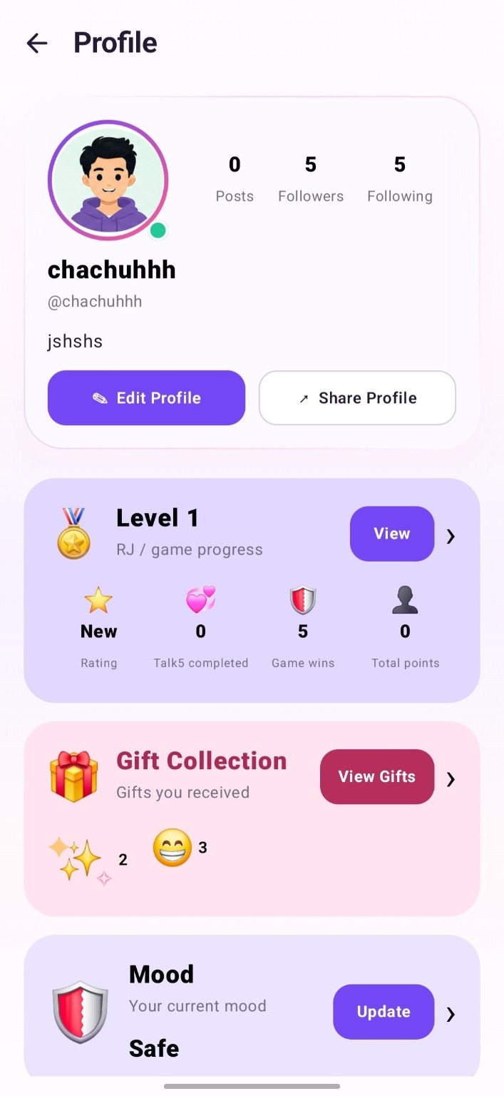 NELOA profile screen